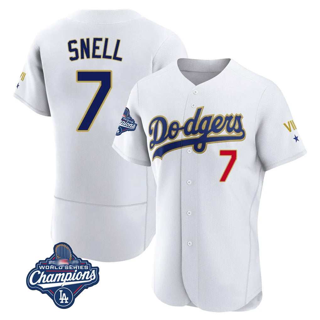 Punc LA.Dodgers #7 Blake Snell Player Gold White 2026 Collection Stadium Limited Elite World Series Meet Stitched Jerseys