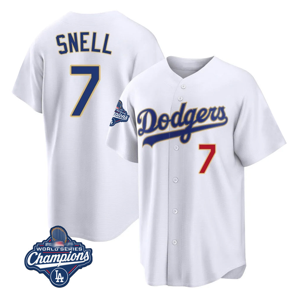 Punc LA.Dodgers #7 Blake Snell Player Gold White 2026 Collection Stadium Limited World Series Meet Stitched Jerseys