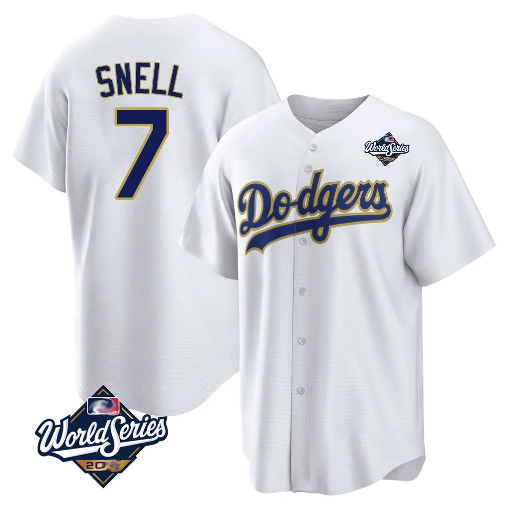 Punc LA.Dodgers #7 Blake Snell Player Gold White World Series Home Game Stitched Jerseys