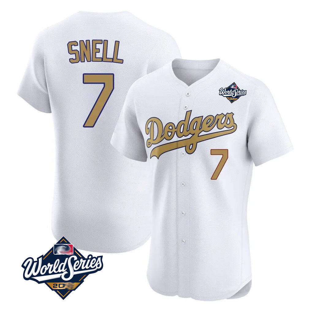Punc LA.Dodgers #7 Blake Snell Player Gold World Series Limited Elite Home Stitched Jerseys