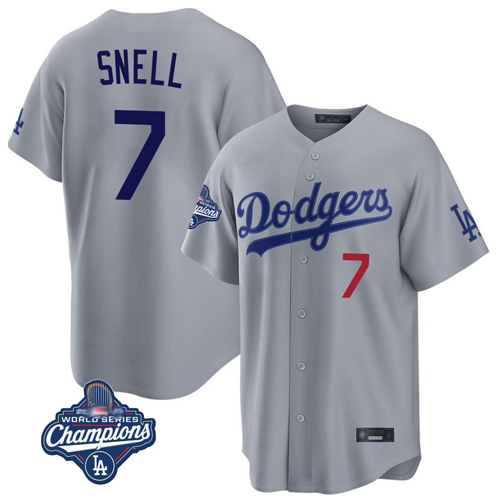 Punc LA.Dodgers #7 Blake Snell Player Gray Game World Series Meet Home Stitched Jerseys