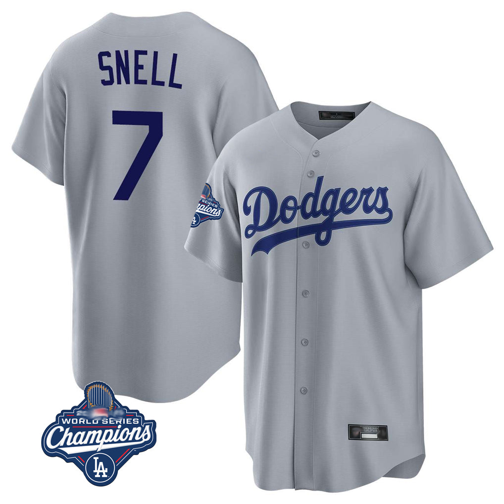 Punc LA.Dodgers #7 Blake Snell Player Gray Game World Series Meet Stitched Jerseys