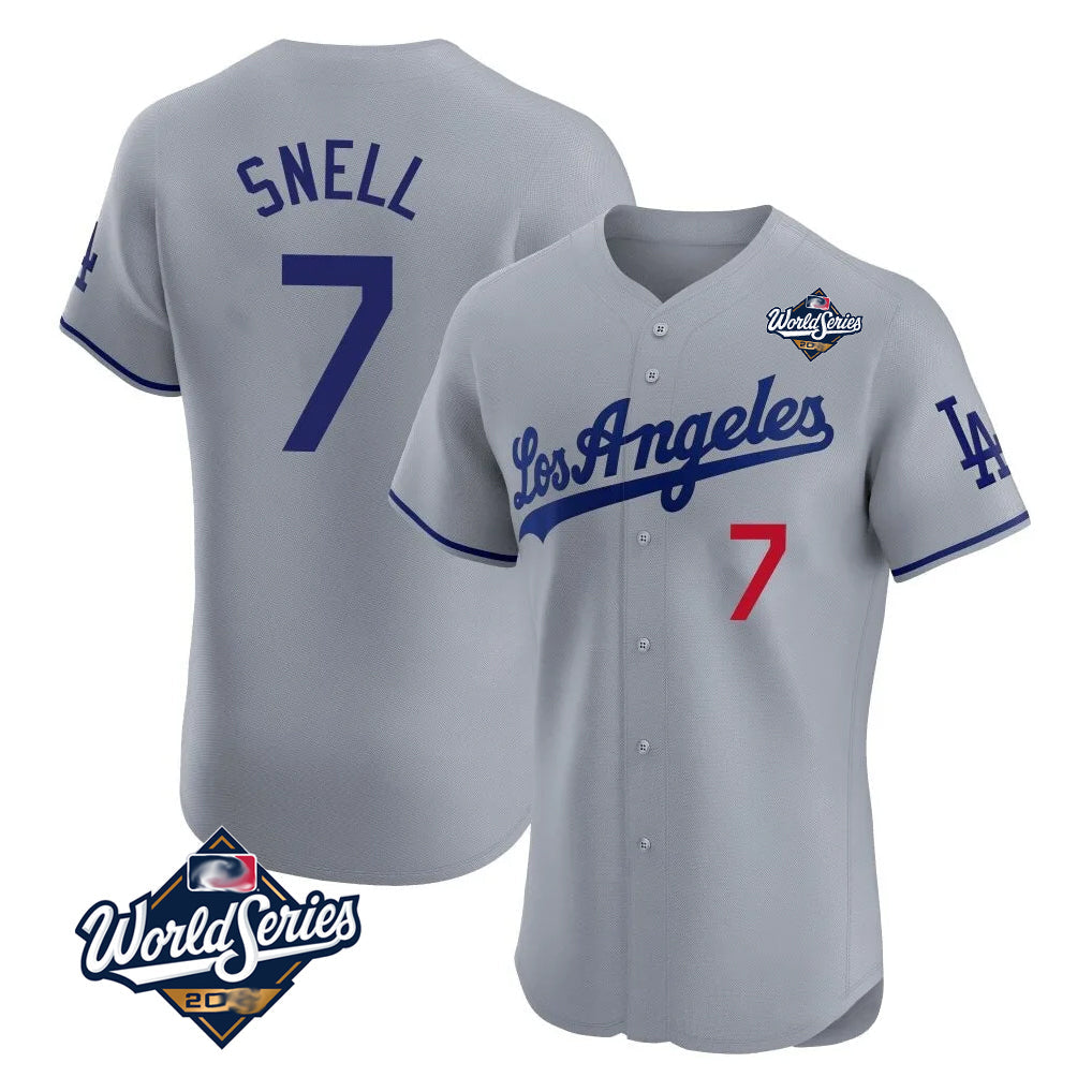 Punc LA.Dodgers #7 Blake Snell Player Gray World Series Limited Elite Home Stitched Jerseys