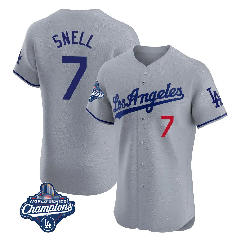 Punc LA.Dodgers #7 Blake Snell Player Gray World Series Meet Limited Elite Home Stitched Jerseys