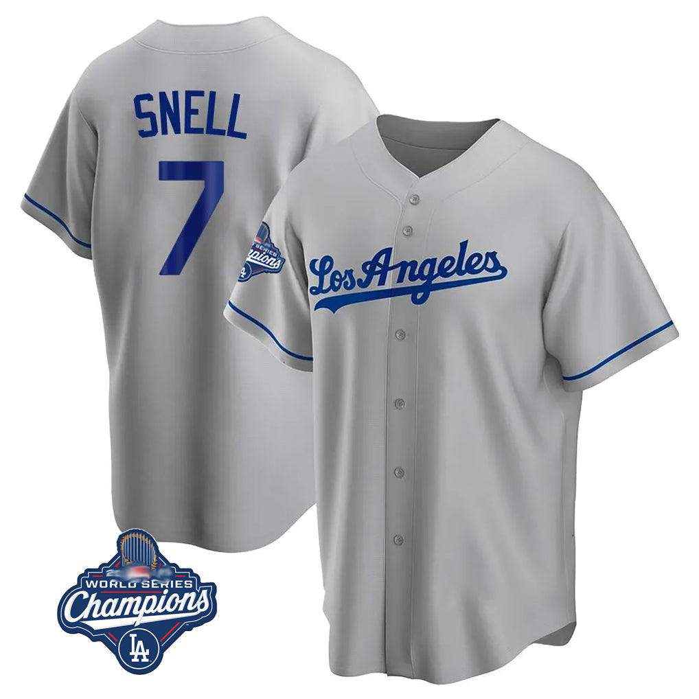 Punc LA.Dodgers #7 Blake Snell Player Gray World Series Meet Road Game Stitched Jerseys