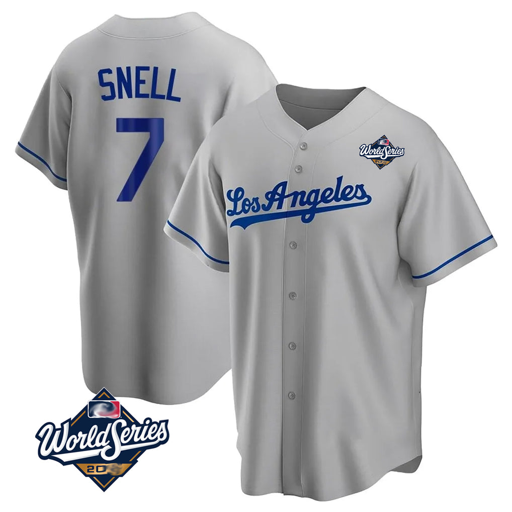 Punc LA.Dodgers #7 Blake Snell Player Gray World Series Road Game Stitched Jerseys
