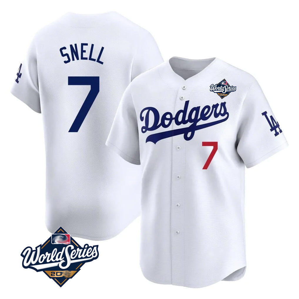 Punc LA.Dodgers #7 Blake Snell Player White Game Limited World Series Home Stitched Jerseys