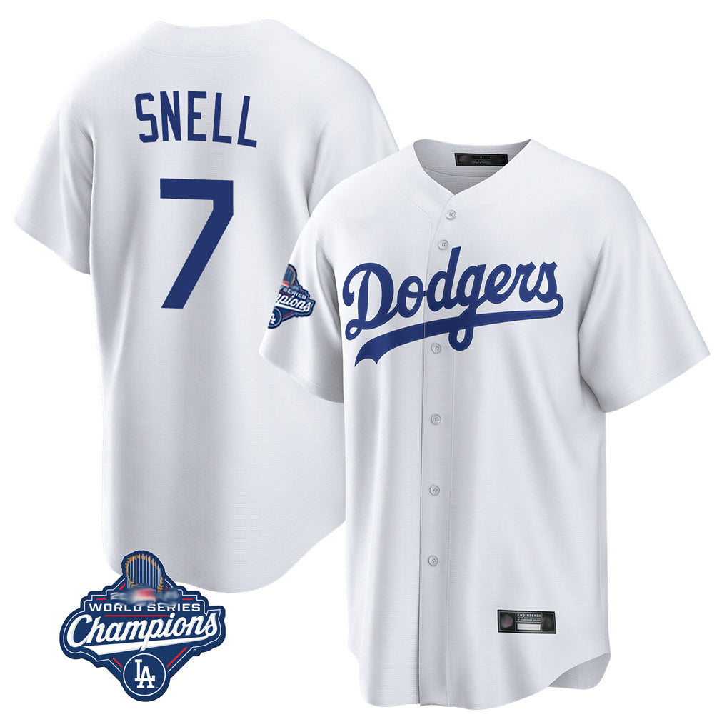 Punc LA.Dodgers #7 Blake Snell Player White Game World Series Meet Stitched Jerseys