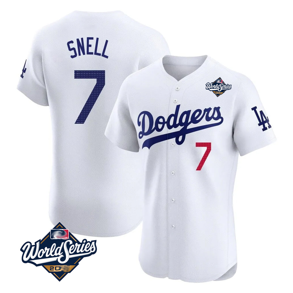 Punc LA.Dodgers #7 Blake Snell Player White Limited Elite World Series Home Stitched Jerseys