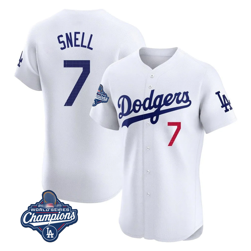Punc LA.Dodgers #7 Blake Snell Player White Limited Elite World Series Meet Home Stitched Jerseys