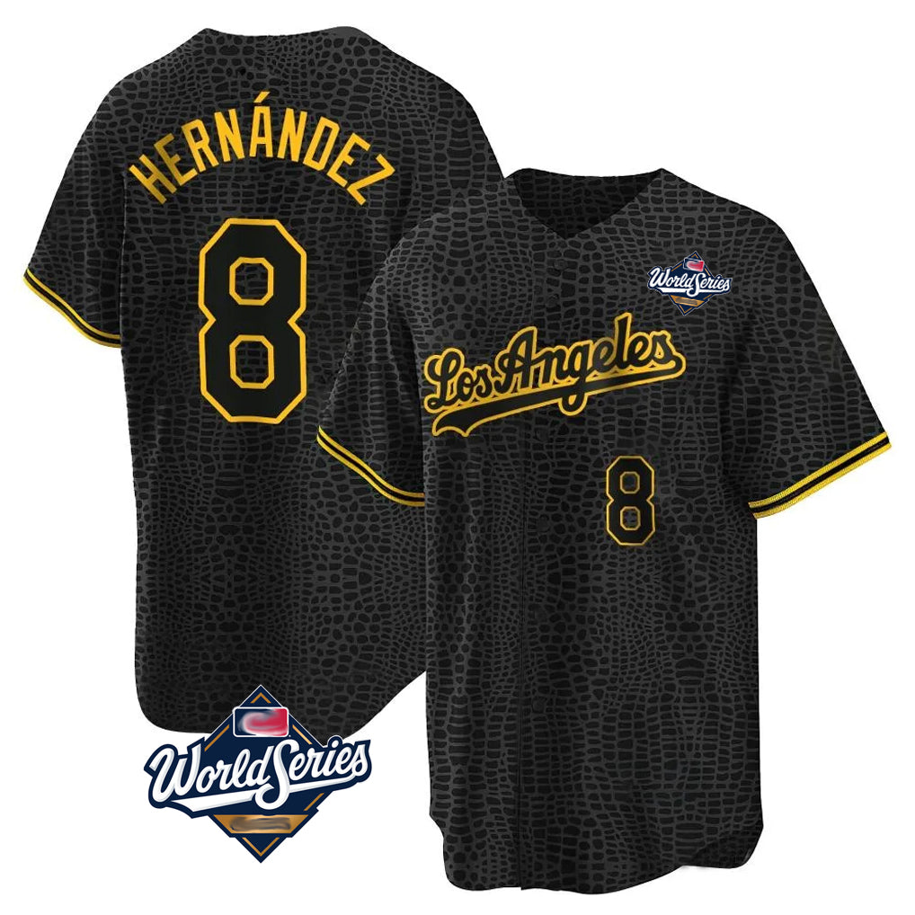 Punc LA.Dodgers #8 Enrique Hern¨¢ndez Player Black Gold World Series Limited Home Stitched Jerseys