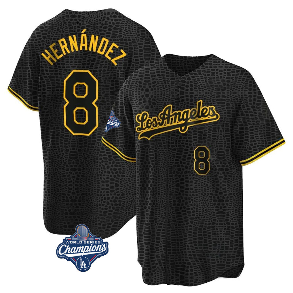 Punc LA.Dodgers #8 Enrique Hern¨¢ndez Player Black Gold World Series Meet Limited Home Stitched Jerseys