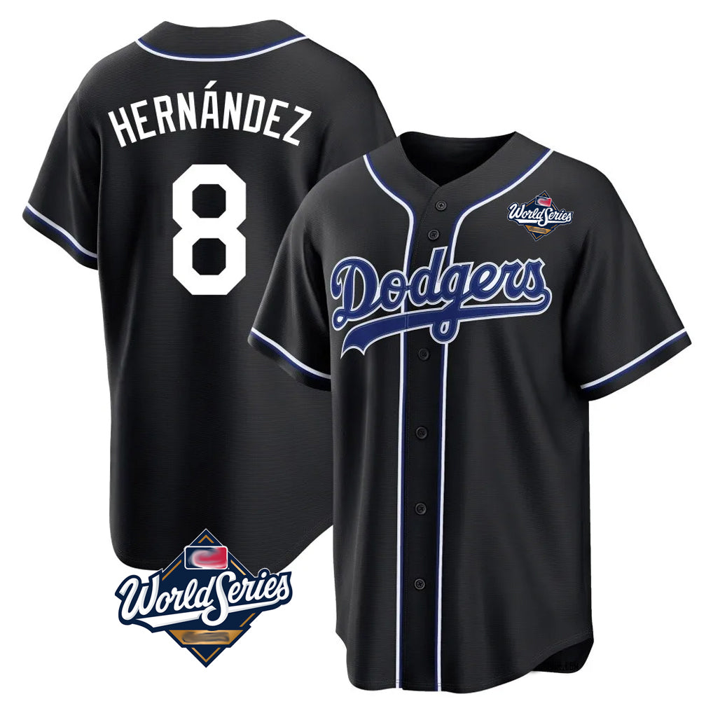 Punc LA.Dodgers #8 Enrique Hern¨¢ndez Player Black World Series Carbon Limited Home Stitched Jerseys