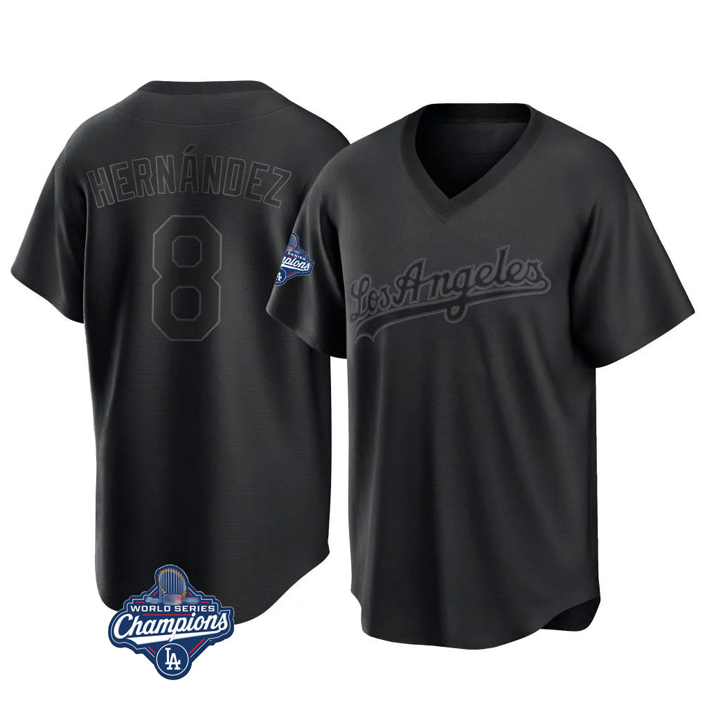 Punc LA.Dodgers #8 Enrique Hern¨¢ndez Player Black World Series Meet Pitch Fashion T-shirt Stitched Jerseys