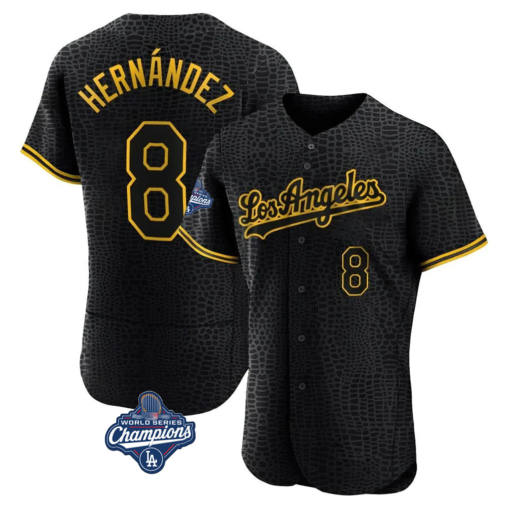 Punc LA.Dodgers #8 Enrique Hern¨¢ndez Player Black World Series Meet Snake Skin City Limited Elite Home Stitched Jerseys