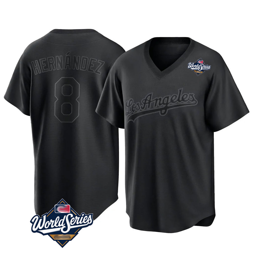Punc LA.Dodgers #8 Enrique Hern¨¢ndez Player Black World Series Pitch Fashion T-shirt Stitched Jerseys