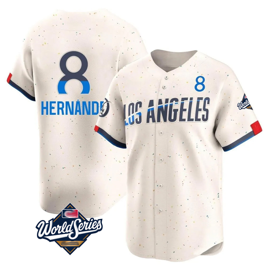 Punc LA.Dodgers #8 Enrique Hern¨¢ndez Player Cream World Series City Connect Limited Home Stitched Jerseys