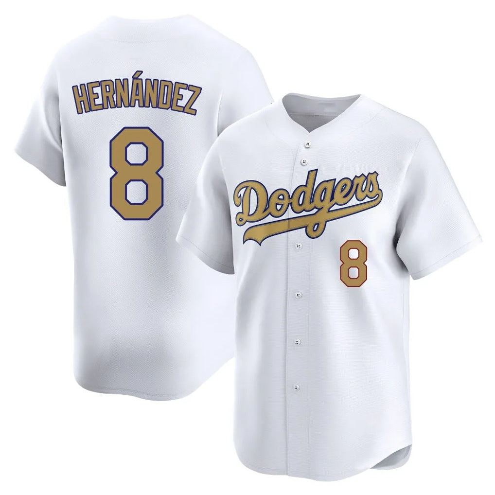 Punc LA.Dodgers #8 Enrique Hern¨¢ndez Player Gold Collection Limited Home Stitched Jerseys