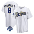 Punc LA.Dodgers #8 Enrique Hern¨¢ndez Player Gold White World Series Meet 2026 Collection Stadium Game Stitched Jerseys