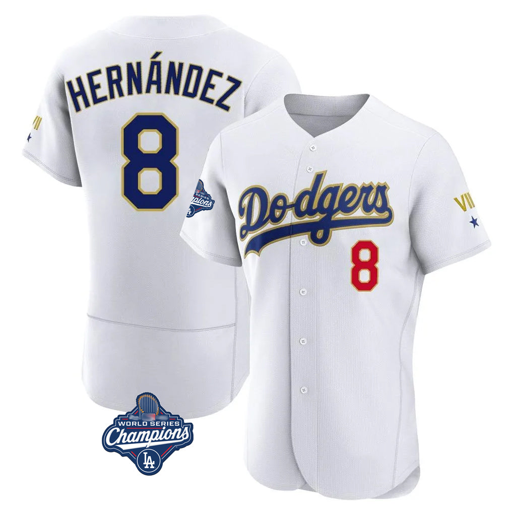 Punc LA.Dodgers #8 Enrique Hern¨¢ndez Player Gold White World Series Meet 2026 Collection Stadium Limited Elite Stitched Jerseys
