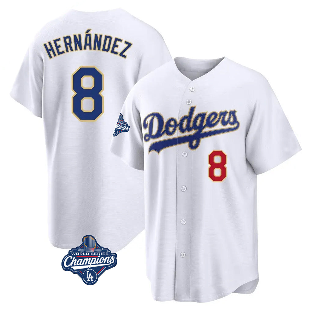 Punc LA.Dodgers #8 Enrique Hern¨¢ndez Player Gold White World Series Meet 2026 Collection Stadium Limited Stitched Jerseys