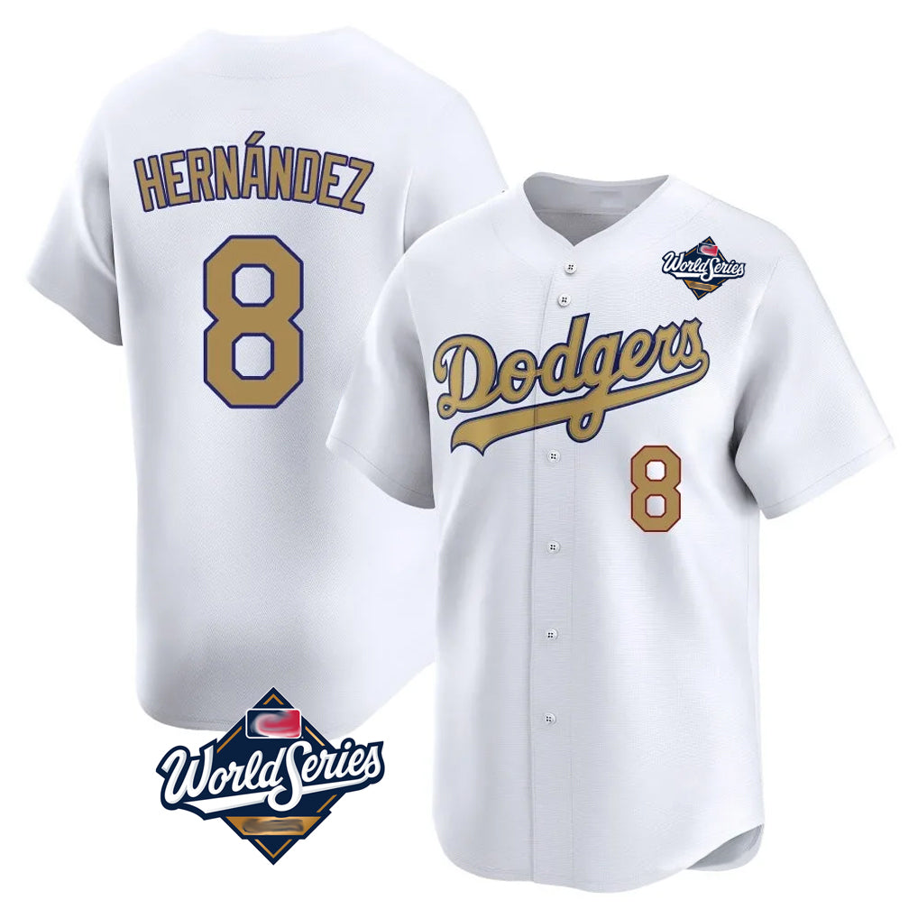 Punc LA.Dodgers #8 Enrique Hern¨¢ndez Player Gold World Series Collection Limited Home Stitched Jerseys