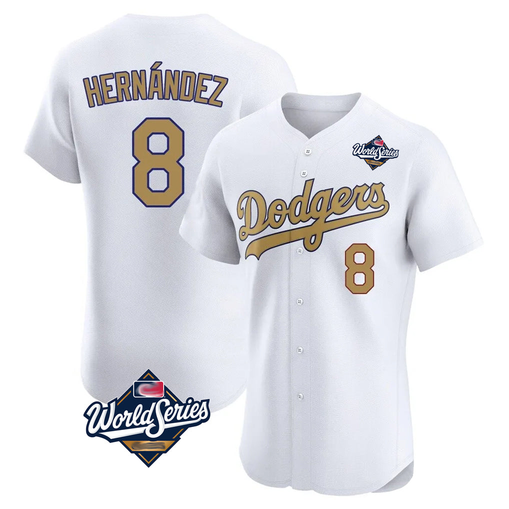 Punc LA.Dodgers #8 Enrique Hern¨¢ndez Player Gold World Series Limited Elite Home Stitched Jerseys