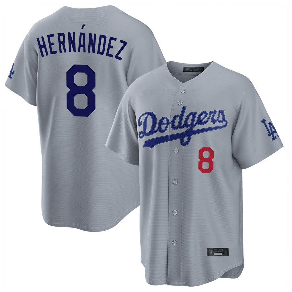 Punc LA.Dodgers #8 Enrique Hern¨¢ndez Player Gray Game Home Stitched Jerseys