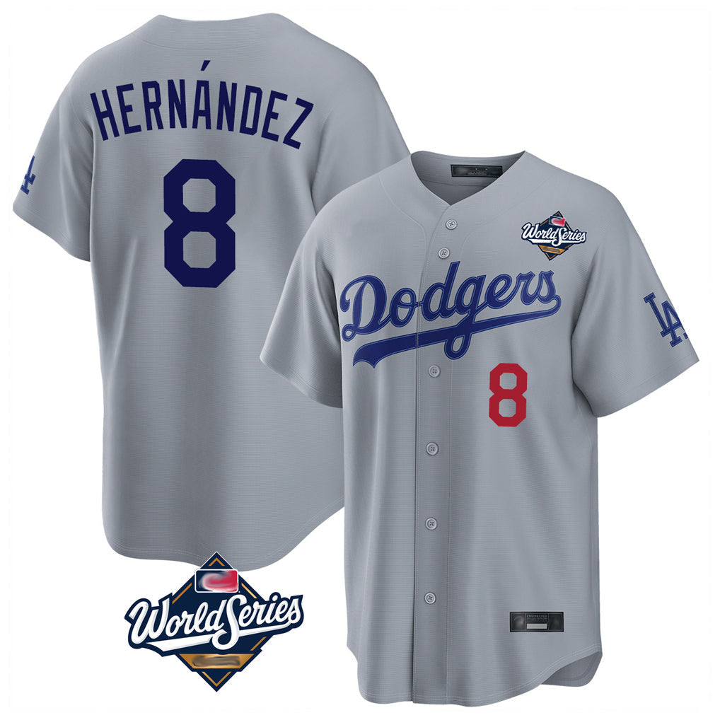 Punc LA.Dodgers #8 Enrique Hern¨¢ndez Player Gray World Series Game Home Stitched Jerseys