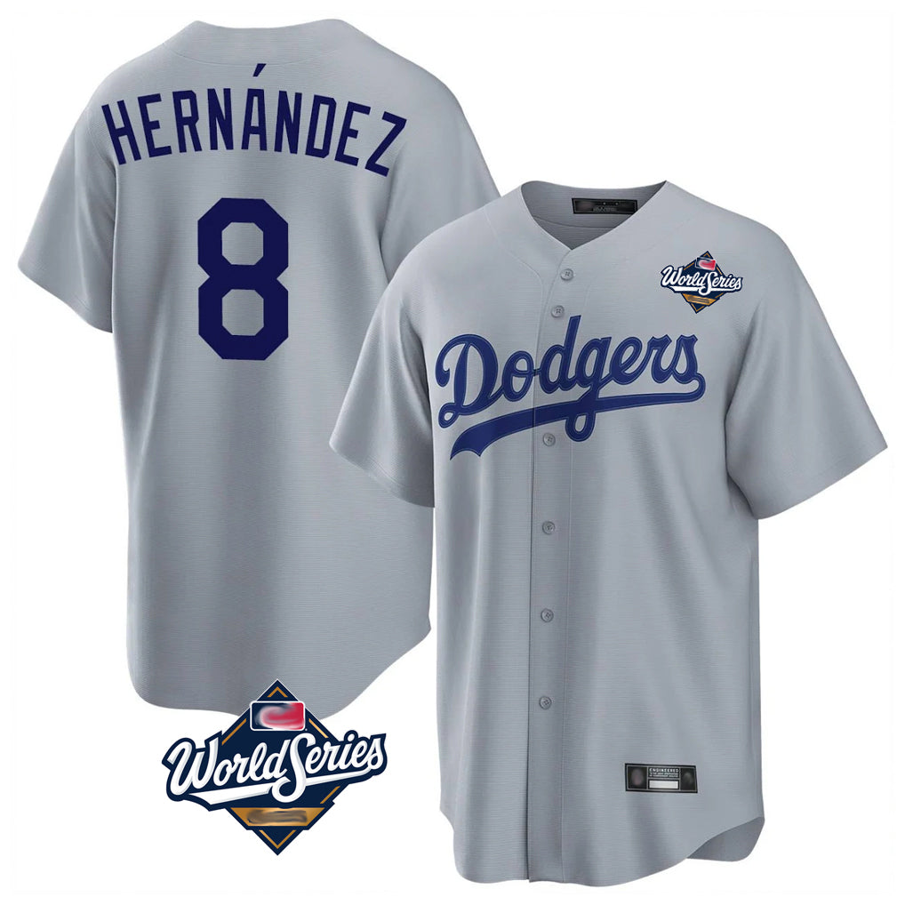 Punc LA.Dodgers #8 Enrique Hern¨¢ndez Player Gray World Series Game Stitched Jerseys