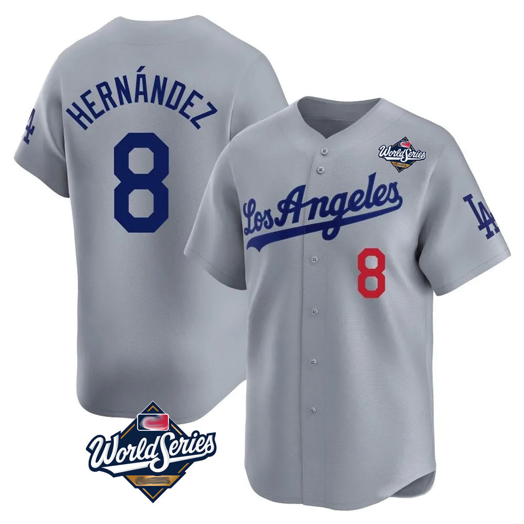 Punc LA.Dodgers #8 Enrique Hern¨¢ndez Player Gray World Series Limited Home Stitched Jerseys