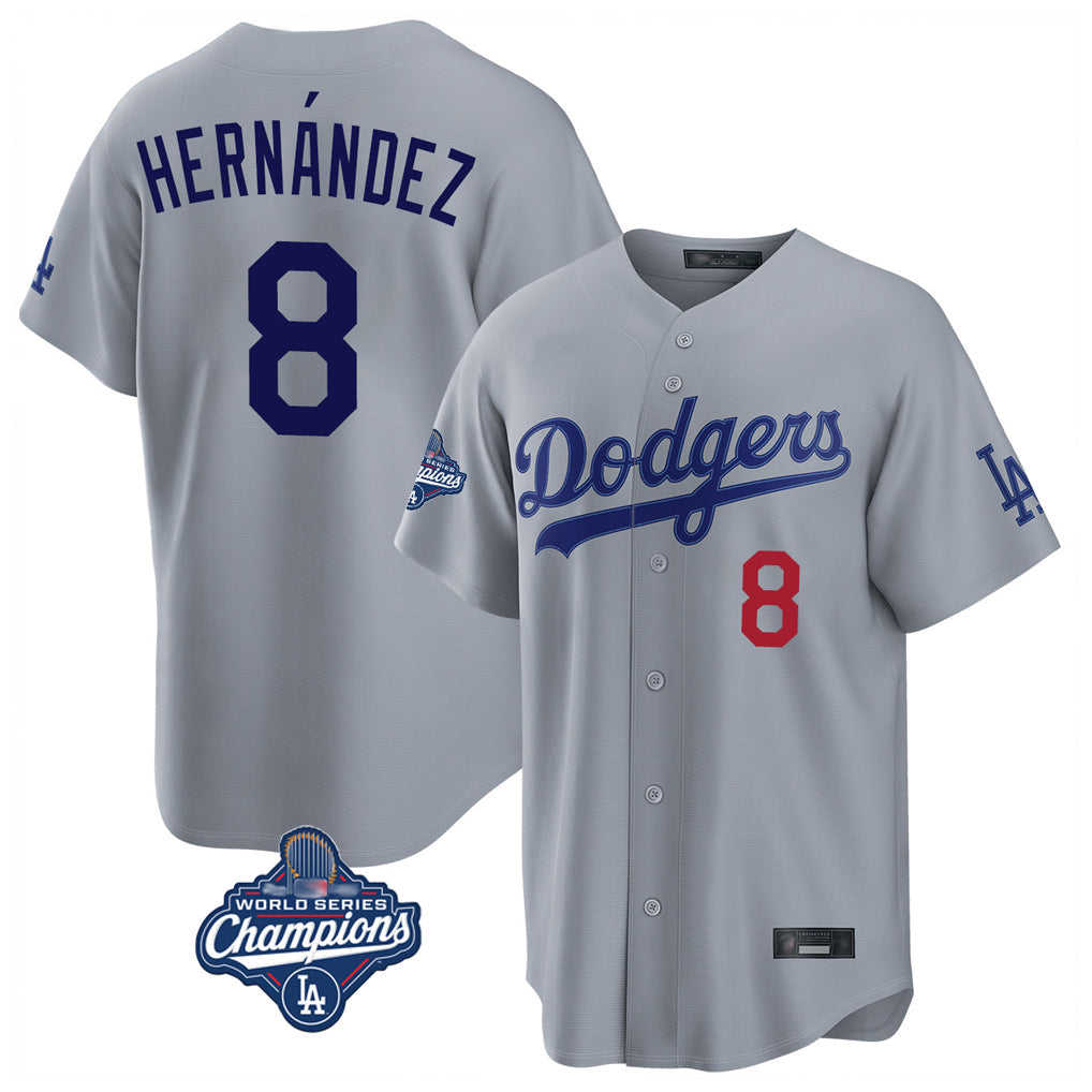 Punc LA.Dodgers #8 Enrique Hern¨¢ndez Player Gray World Series Meet Game Home Stitched Jerseys
