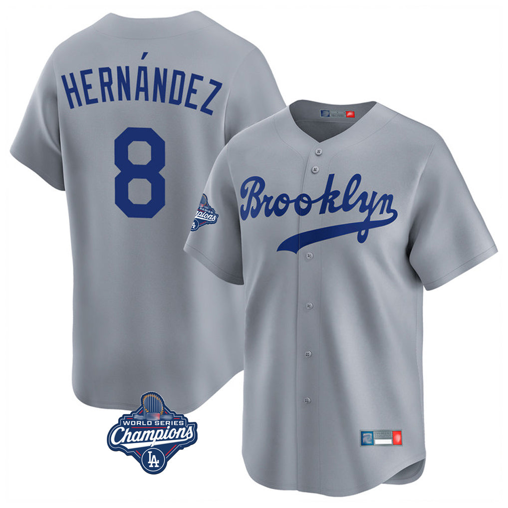 Punc LA.Dodgers #8 Enrique Hern¨¢ndez Player Gray World Series Meet Game Limited Home Stitched Jerseys