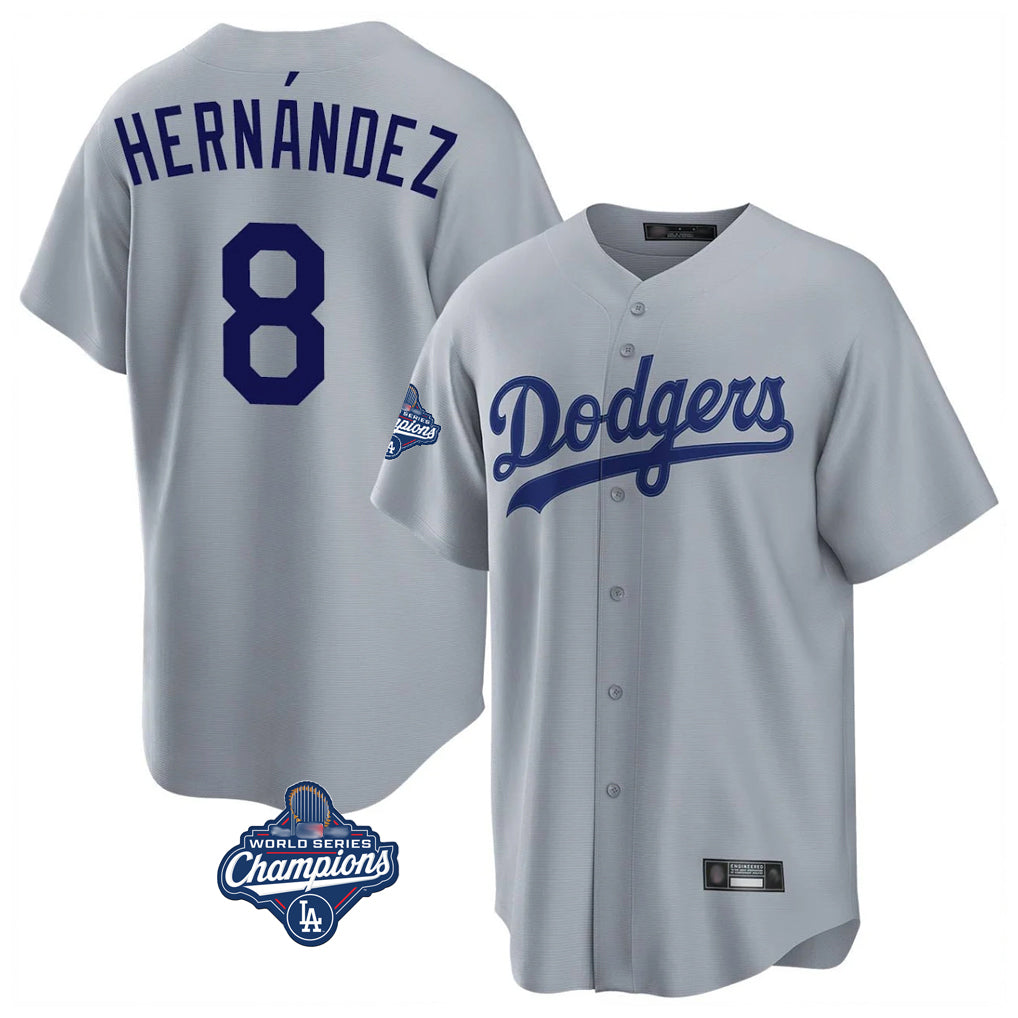 Punc LA.Dodgers #8 Enrique Hern¨¢ndez Player Gray World Series Meet Game Stitched Jerseys