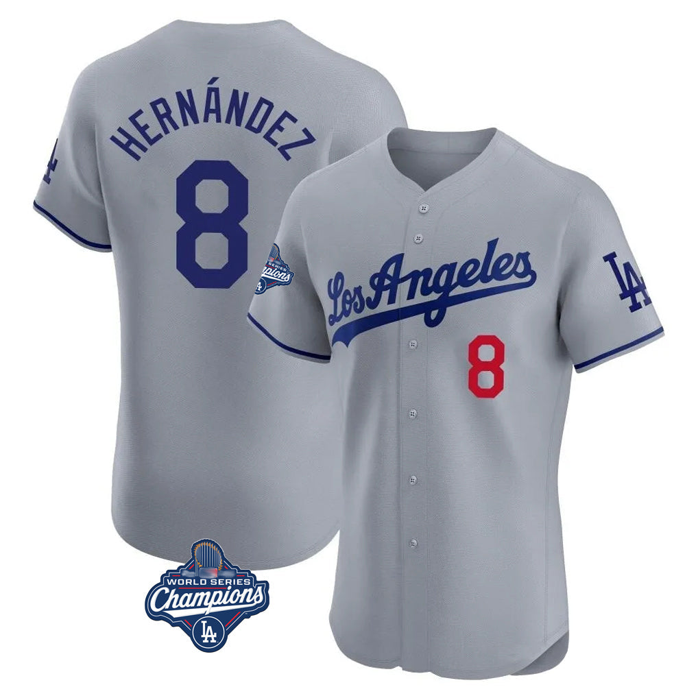 Punc LA.Dodgers #8 Enrique Hern¨¢ndez Player Gray World Series Meet Limited Elite Home Stitched Jerseys