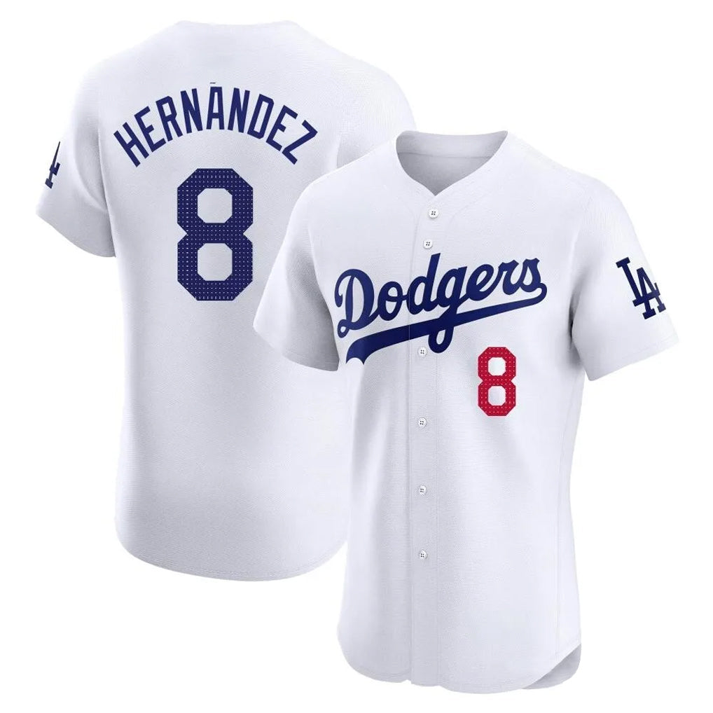 Punc LA.Dodgers #8 Enrique Hern¨¢ndez Player White Limited Elite Home Stitched Jerseys