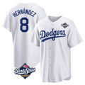 Punc LA.Dodgers #8 Enrique Hern¨¢ndez Player White World Series Game Home Stitched Jerseys