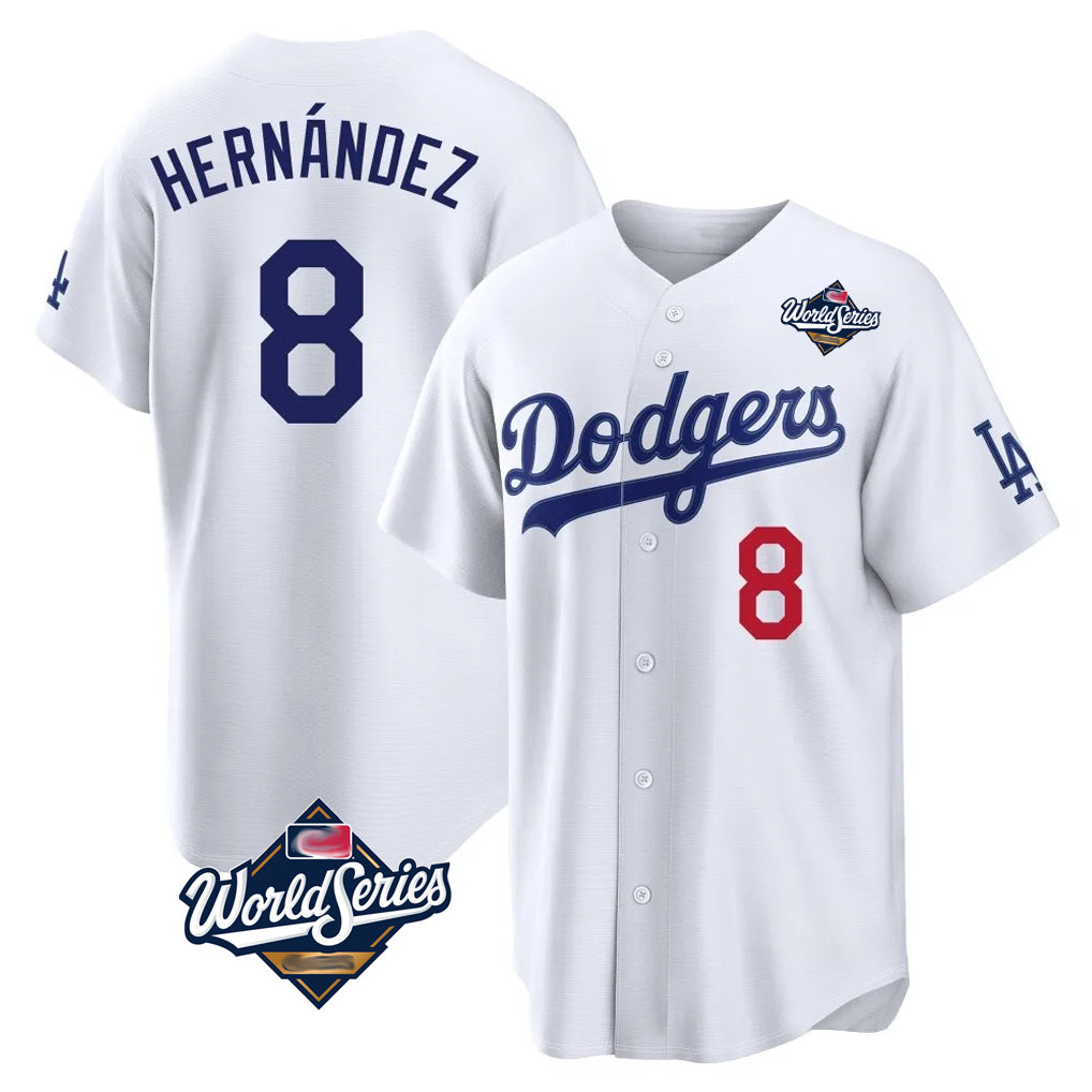 Punc LA.Dodgers #8 Enrique Hern¨¢ndez Player White World Series Home Game Stitched Jerseys