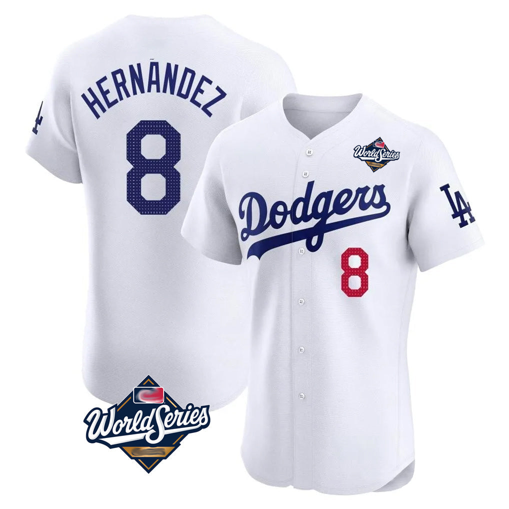 Punc LA.Dodgers #8 Enrique Hern¨¢ndez Player White World Series Limited Elite Home Stitched Jerseys