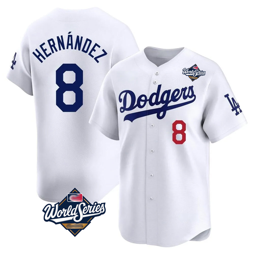 Punc LA.Dodgers #8 Enrique Hern¨¢ndez Player White World Series Limited Home Stitched Jerseys