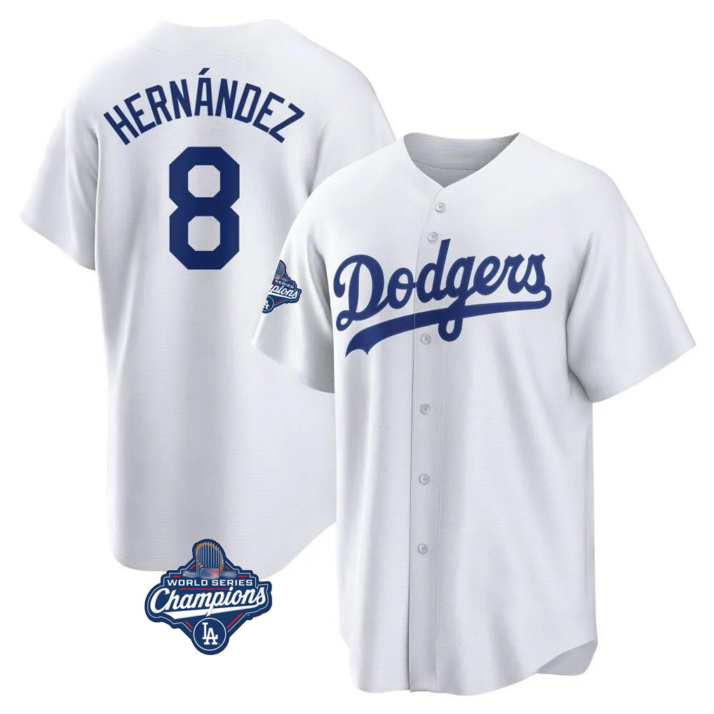 Punc LA.Dodgers #8 Enrique Hern¨¢ndez Player White World Series Meet Game Home Stitched Jerseys