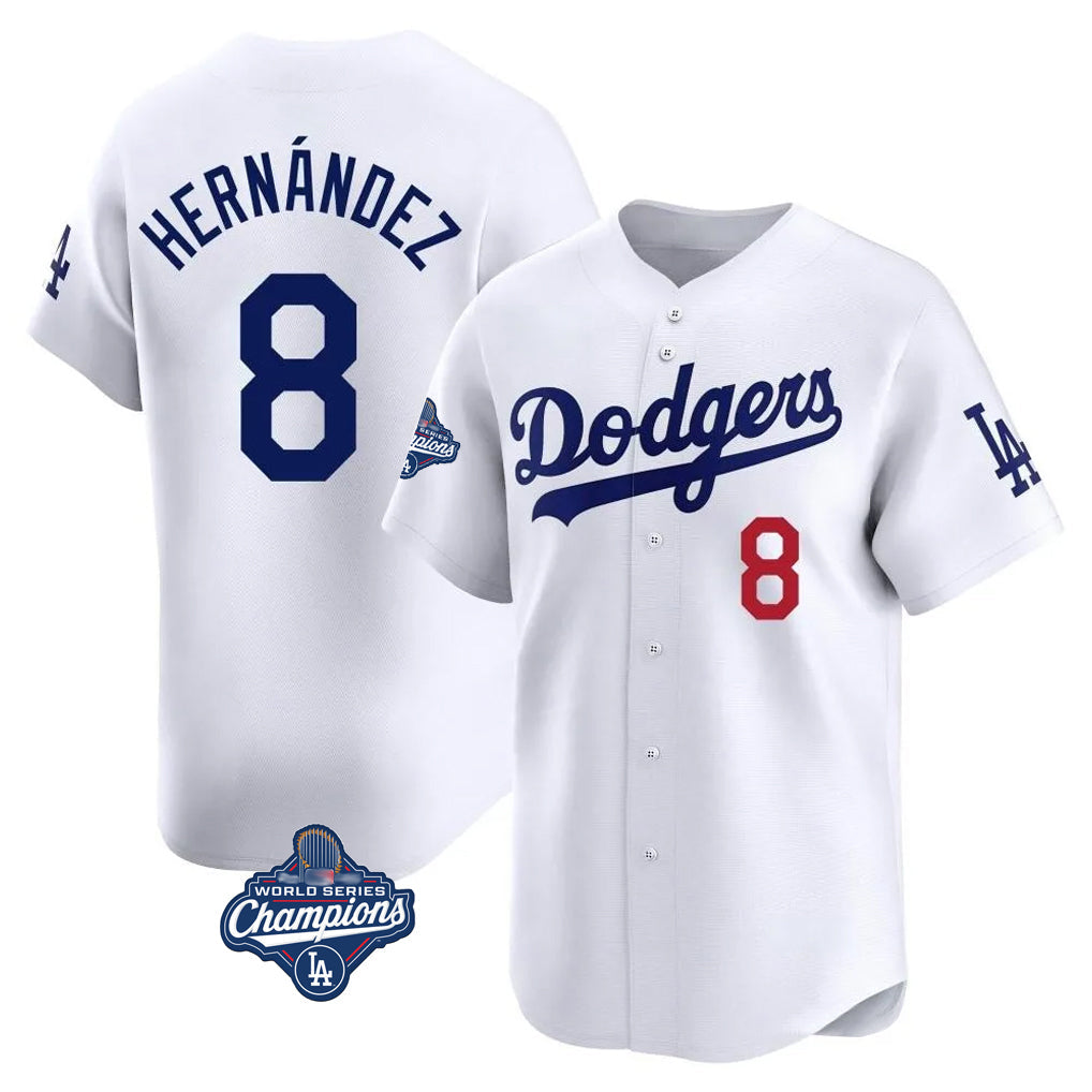 Punc LA.Dodgers #8 Enrique Hern¨¢ndez Player White World Series Meet Limited Home Stitched Jerseys