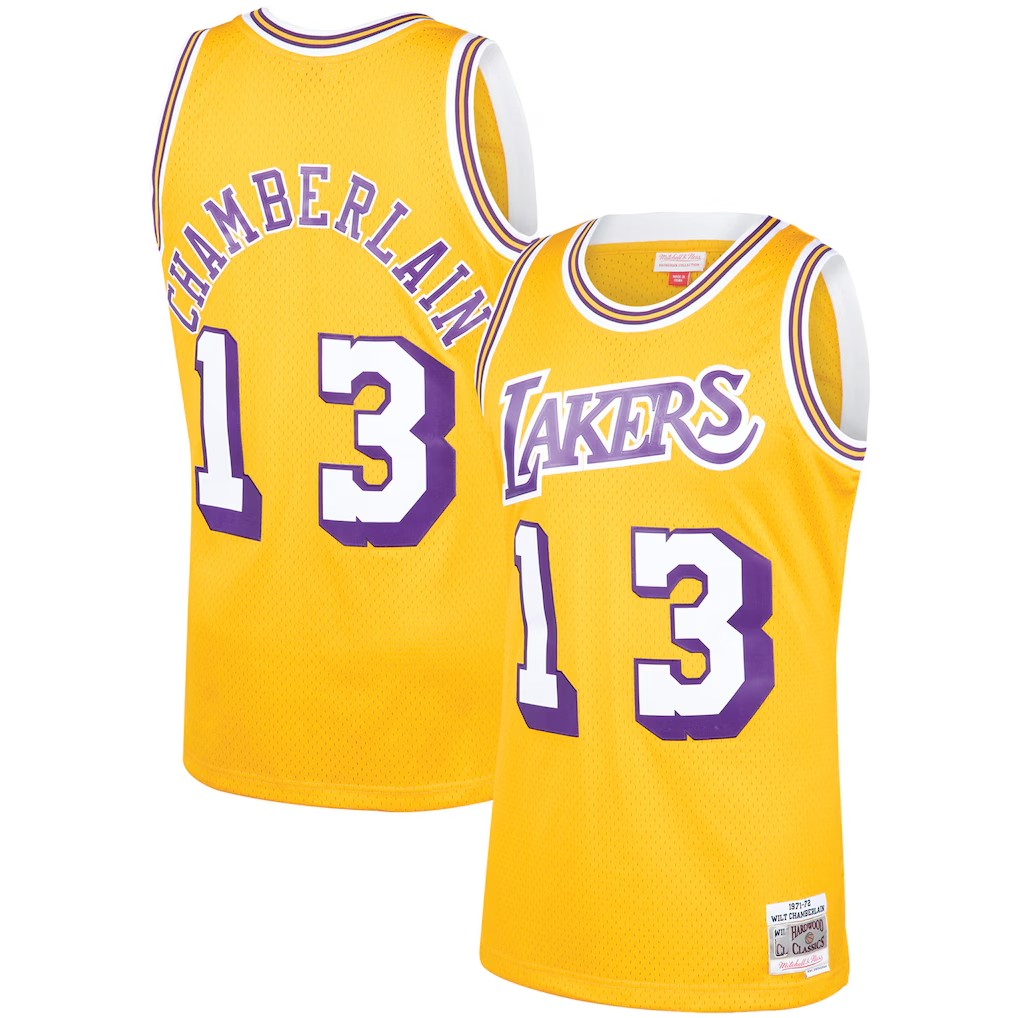 Punc LA.Lakers #13 Wilt Chamberlain Mitchell & Ness Gold 1971-1972 Hardwood Classics Swingman Stitched Jerseys