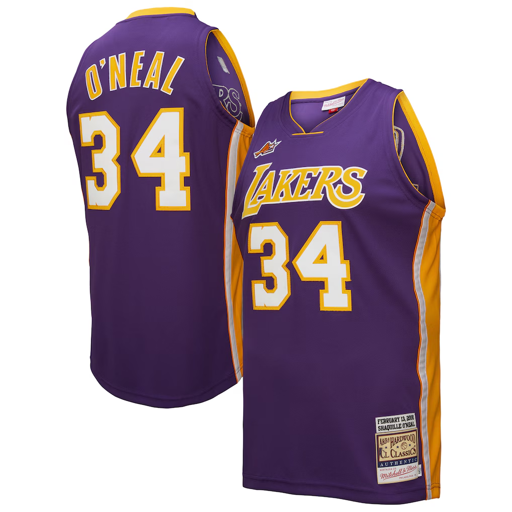 Punc LA.Lakers #34 Shaquille O'Neal Mitchell & Ness Purple 2000 All-Star Game Authentic Jerseys