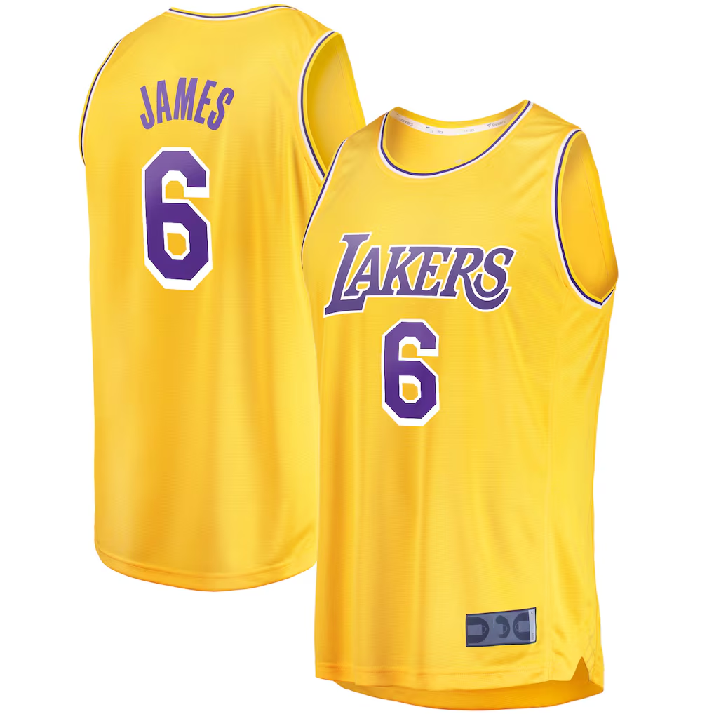 Punc LA.Lakers #6 LeBron James Gold 2021-2022 Fast Break Replica Stitched Jerseys - Icon Edition