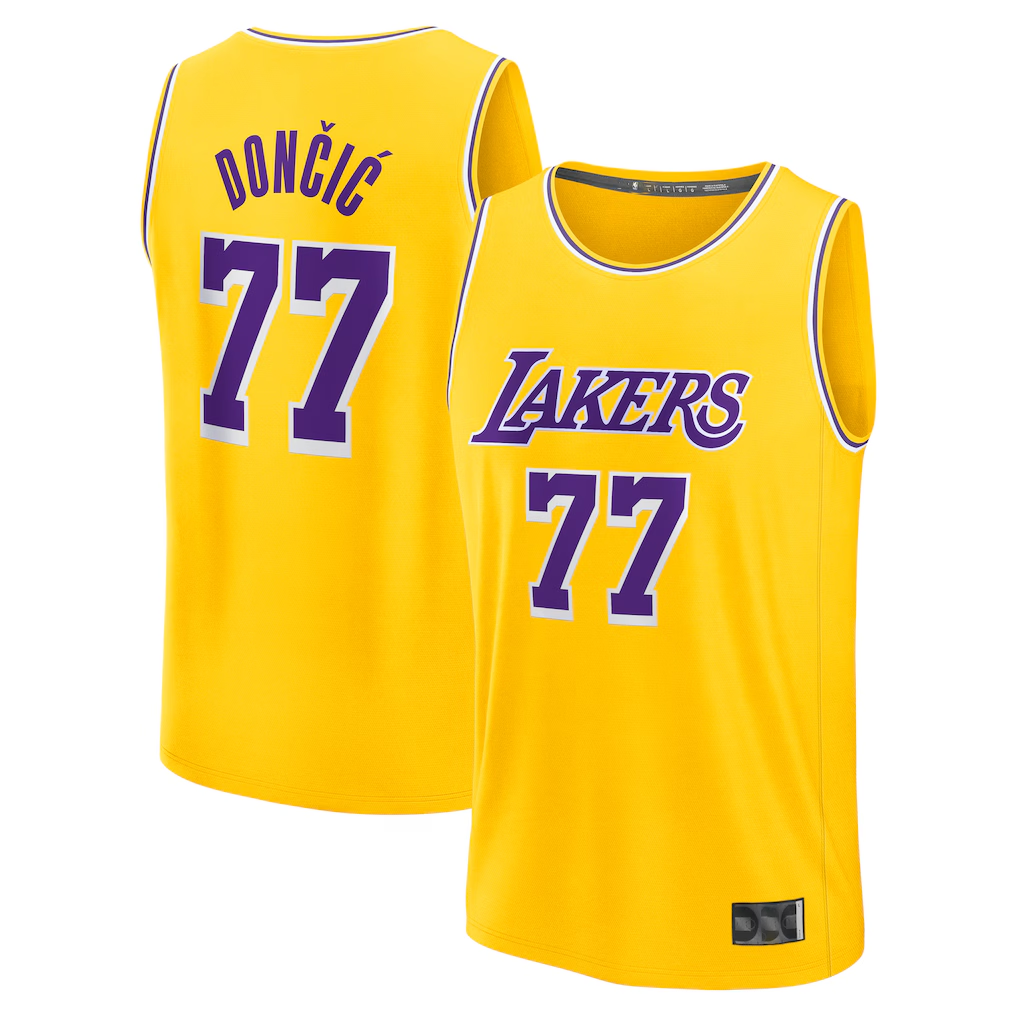 Punc LA.Lakers #77 Luka Don?i? Gold Fast Break Replica Player Stitched Jerseys - Icon Edition