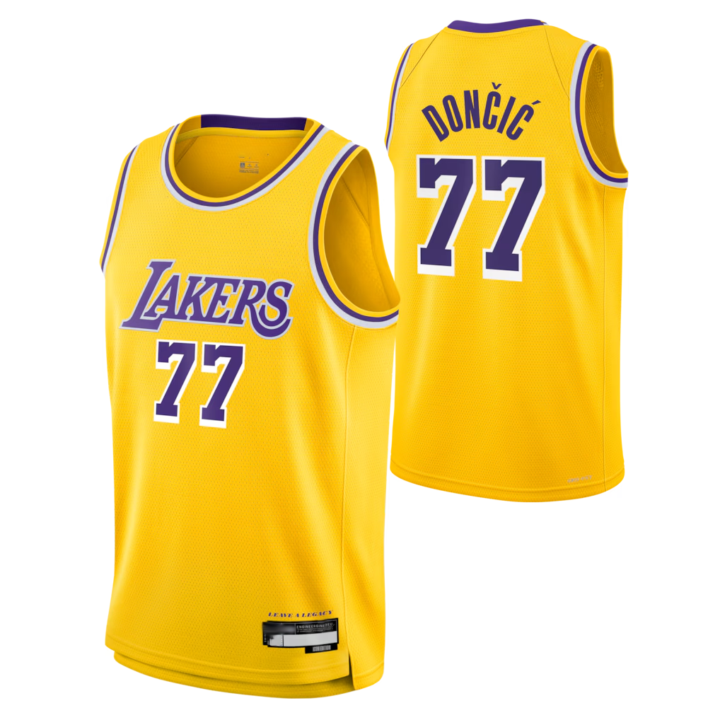Punc LA.Lakers #77 Luka Don?i? Gold Swingman Stitched Jerseys - Icon Edition