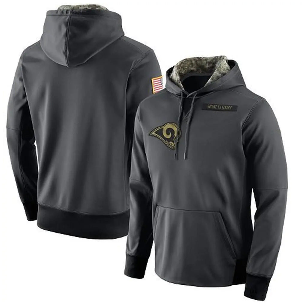 Punc LA.Rams Gray Pullover Hoodie Limited Game Blank Player Stitched Jerseys