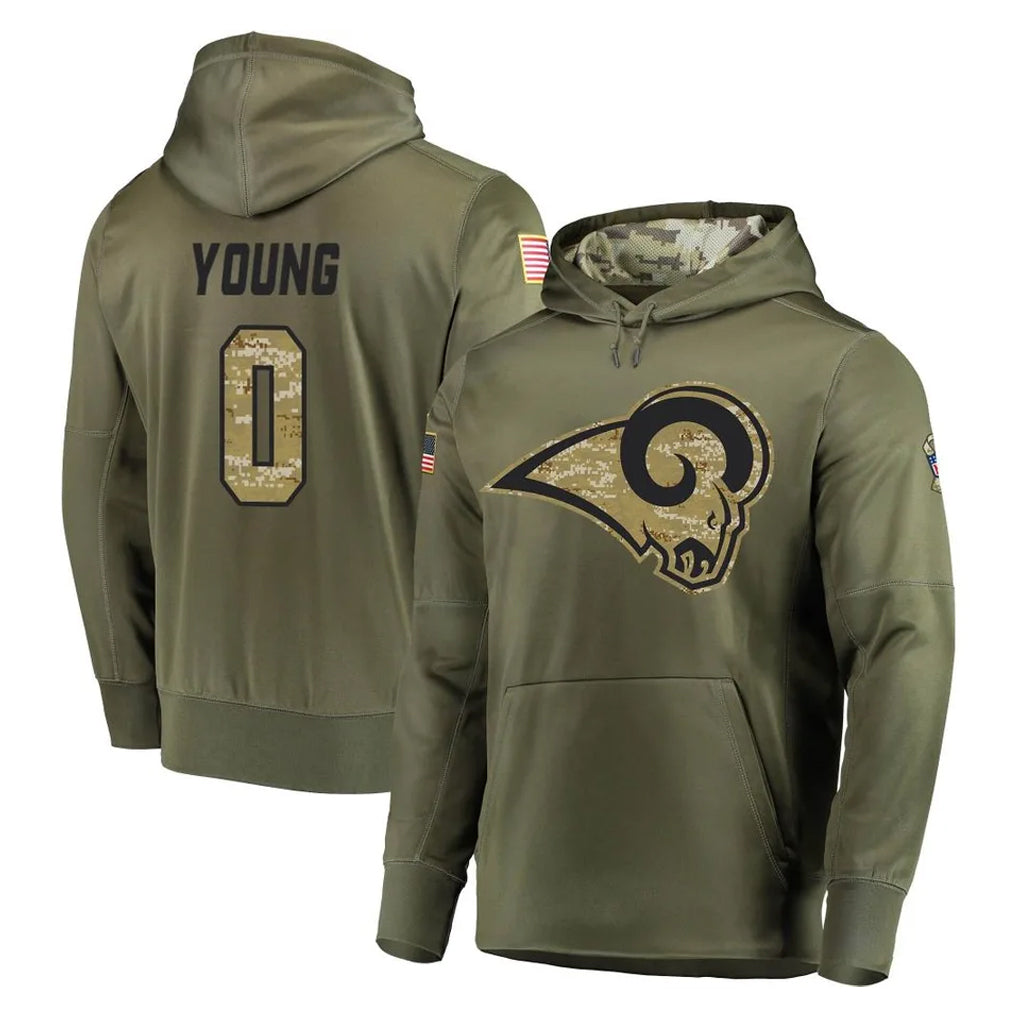 Punc LA.Rams #0 Byron Young Player Olive Salute to Service Pullover Hoodies Home Game Stitched Jerseys