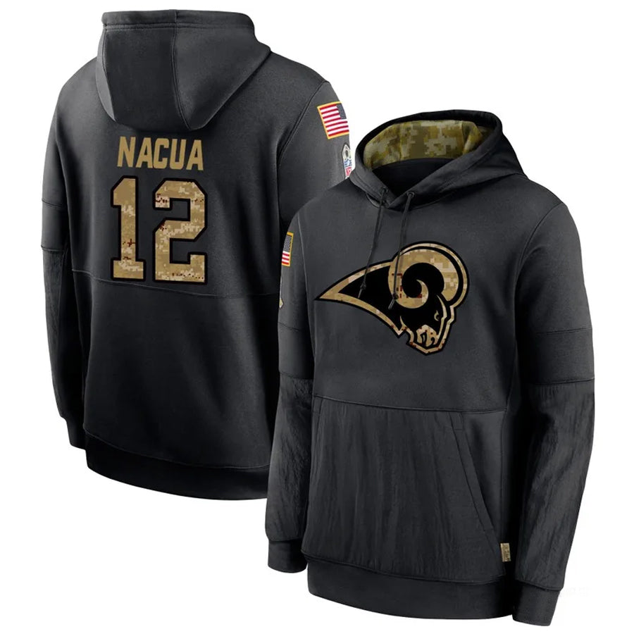 Punc LA.Rams #12 Puka Nacua Player Salute to Service Black Hoodies Stitched Jerseys